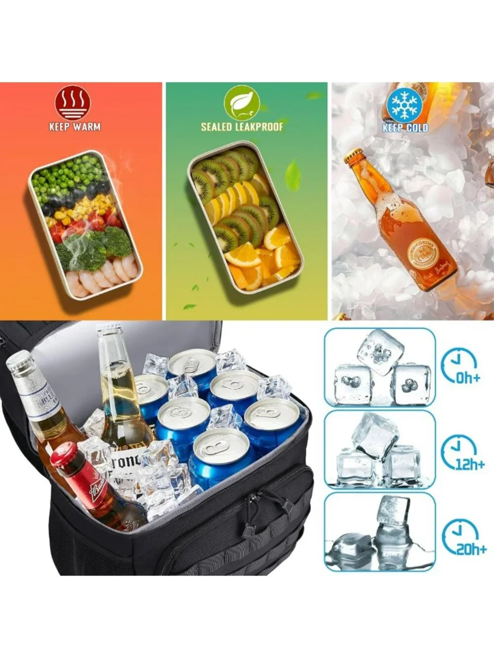 Tactical Insulated Lunch Backpack for Men, Double Deck Cooler & Leakproof Design